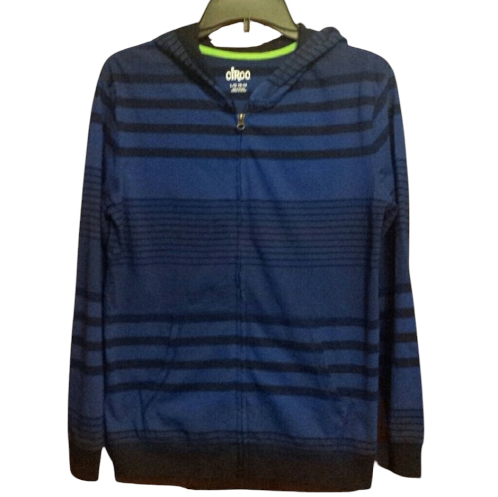 New Circo Black and Blue Striped Hoodie sz Large 12-14